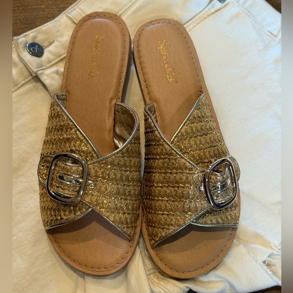 Splendid Gold Woven Buckle Sandals